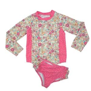Jessica Simpson Swimsuit Kids Pink Floral Polka Dot Rash Guard Set 4T